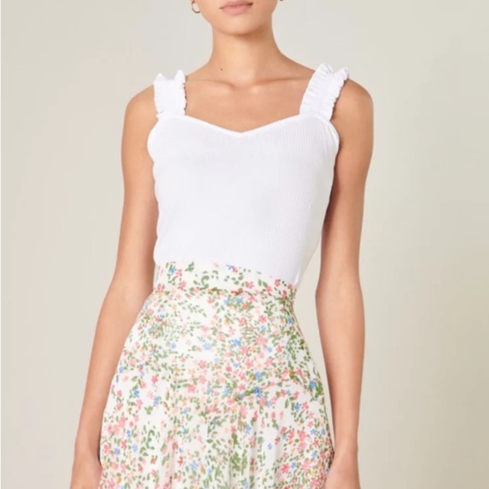Darling White Ruffled Tank Top Sleeveless